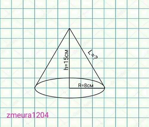 Высота конуса равна 15 см, а радиус основания равен 8 см. Найдите площадь полной поверхности конуса​