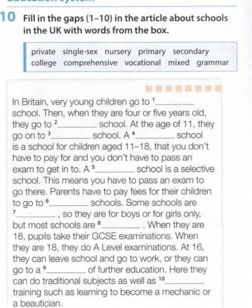 Fill in the gaps(1-10) in the article about school in the UK with words from the box​