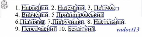 93. Котрі з поданих слів відповідають схемі: префікс + корінь + суфікс + закінчення? 1. Наріжний. 2.