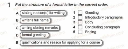 1)Put the structure of a formal letter in the correct order.​