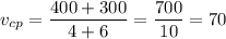 \displaystyle v_{cp}=\frac{400+300}{4+6}=\frac{700}{10} = 70