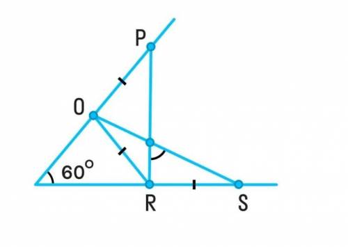 ОЧЕНЬ ! На сторонах угла взяты точки так, что PO=OR=RS. Найти угол между прямыми PR и OS.​