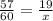 \frac{57}{60} = \frac{19}{x}