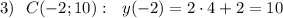 3)\ \ C(-2;10):\ \ y(-2)=2\cdot 4+2=10