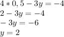 4*0,5-3y=-4\\2-3y=-4\\-3y=-6\\y=2