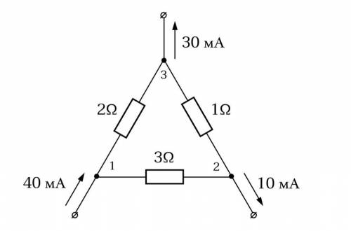 1) Участок электрической цепи с тремя выводами трижды присоединяется в различные цепи. Найдите токи