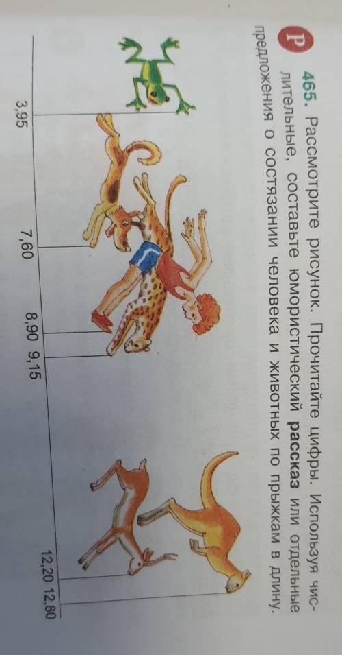 4 P465. Рассмотрите рисунок. Прочитайте цифры. Используя чис-лительные, составьте юмористический рас