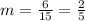 m=\frac{6}{15} =\frac{2}{5}