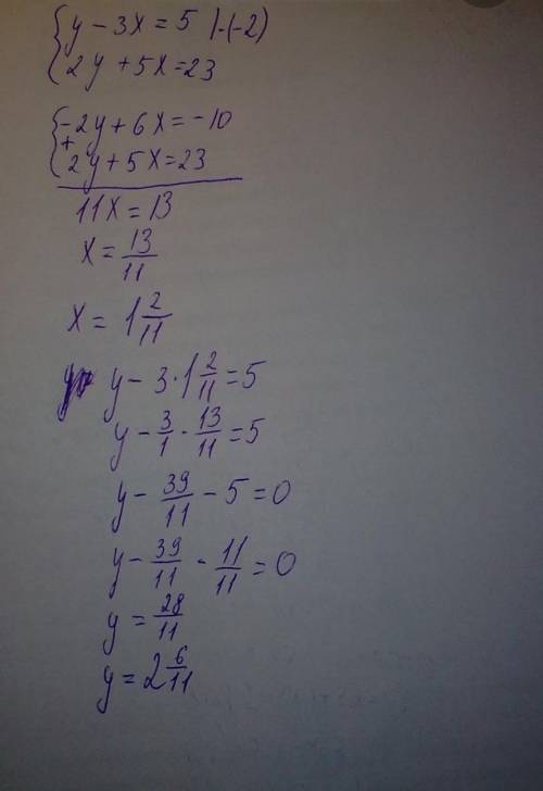 Решите систему уравнений (32-34): 1) 3х - 2у = 7 2х + 2у=83) 5х - 0,6у = 8 2х - 0,3 = 16​