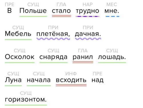 Выполните синтаксический разбор предложений: 1) В Польше стало трудно мне. 2) Мебель плетёная, дачн