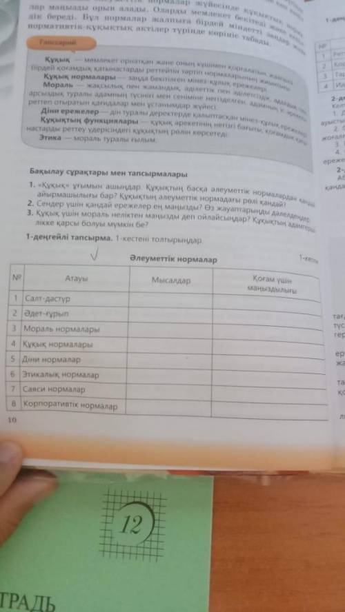 Задача 1-го уровня. Заполните Таблицу 1, Социальные нормы НЕТ Имя Примеры Значение для общества 1 Тр