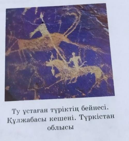 2.Ту ұстаған түріктің тастағы бейнесіне қарап, онда қандай жануарлар суреттелгенін және адамдардың і