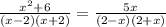 \frac{ {x}^{2} + 6 }{(x - 2)(x + 2)} = \frac{5x}{(2 - x)(2 + x)}