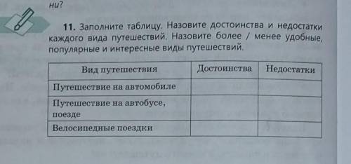11 Заполните таблицу Назовите достоинства и недостатки каждого вида путешествий Назовите более-менее