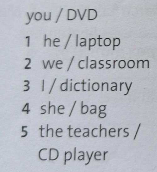 3 ** Complete the sentences. A Use possessive adjectives. you / DVD It's your DVD. 1 he/ laptop It's