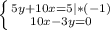 \left \{ {{5y+10x=5 |*(-1)} \atop {10x-3y=0}} \right.