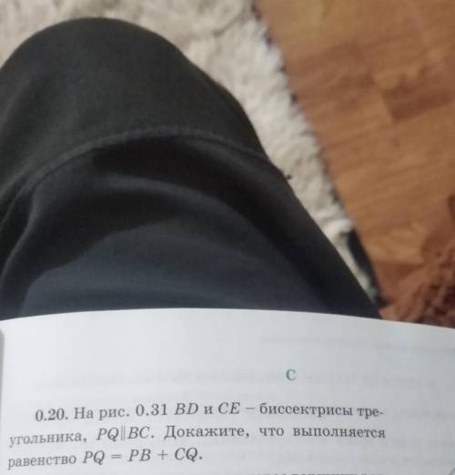 С 0.20. На рис. 0.31 BD и CE - биссектрисы тре- угольника, PQ|| BC. Докажите, что выполняется равенс