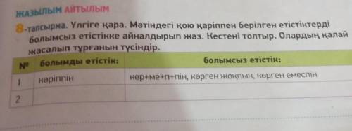 ЖАЗЫЛЫМ АЙТЫЛЫМ 8-тапсырма. Үлгіге қара. Мәтіндегі қою қаріппен берілген етістіктерді болымсыз етіст