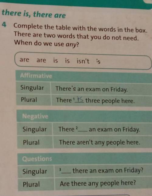 4 Complete the table with the words in the box. There are two words that you do not need. When do we