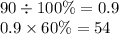 90 \div 100\% = 0.9 \\ 0.9 \times 60\% = 54