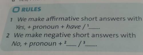 O RULES 1 We make affirmative short answers with Yes, + pronoun + have /__. 2 We make negative short