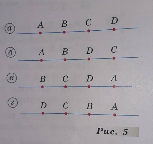 При каком расположении на прямой точек A, B, C, D (рис. 5) лучи BA, CD и отрезок BD покрывают всю пр