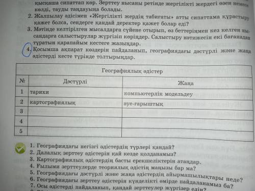 Заполните таблицу в виде традиционных и новых методов географии, используя дополнительные источники