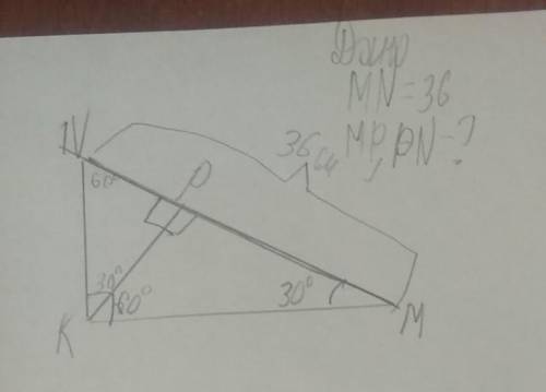 Условия: MN = 36 см, нужно найти MP,PN. Задачу почти решил, но застрял найти ответ, фото прикреплю.