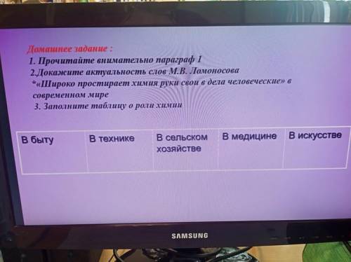 Заполни таблицу о роли химии В быту в технике в сельском хозяйстве в мендицине в искусстве