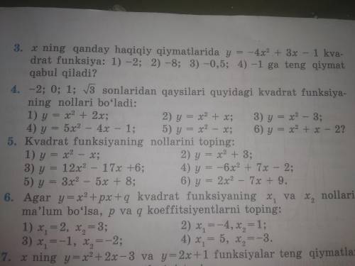 Yordam bervorila algebradan 3,4,5 misollar