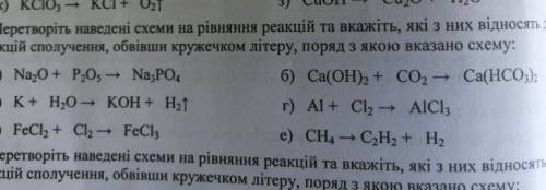 перетворіть наведені схеми на рівняння реакцій та вкажіть які з них відносять до реакцій сполучення,