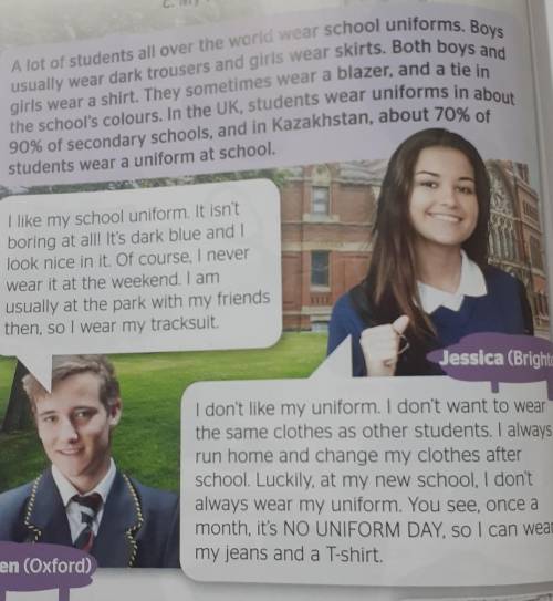 Read the text again and answer 1)What csb you find on a school tie?2)What colour is Darren's uniform