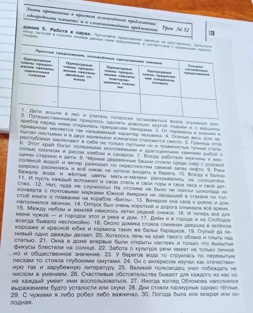 . надо правильно раставить запятые в предложении. и в табличку вписать номера предложений.