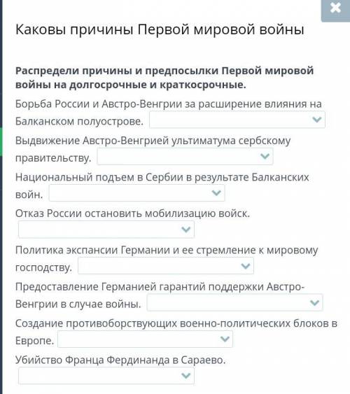 Распредели причины и предпосылки Первой мировой войны на долго и кратко .