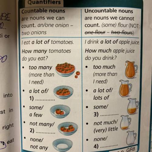 8 Read their table. fill in the gaps with : not any , lots of, (very) few, a little.