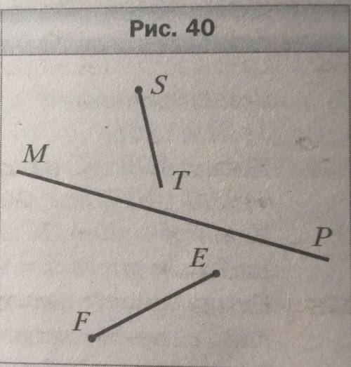 Пересекаются ли изображённые на рисунке 40: 1)прямая MP и отрезок EF; 2)луч St и прямая MP; 3)отрезо