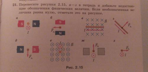 переведите рисунки 2.15, а-з в тетрадь и добавьте недостающие обозначения физических величин. Если н