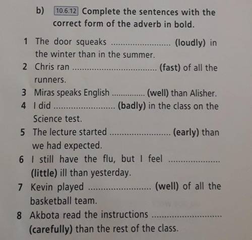 Complete the sentences with the correct form of the adverb in bold.