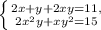 \left \{ {{2x+y+2xy=11,} \atop {2x^{2}y+xy^{2}=15}} \right.