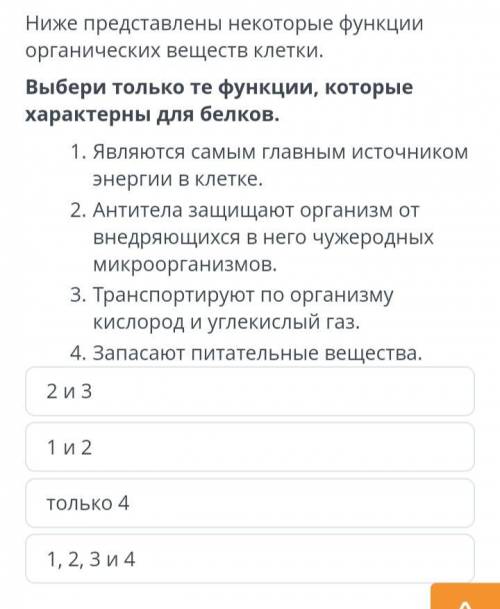 Выбери только те функции, корое характерны для белков 1)являются самым главным источником энергии в
