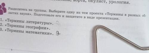 Разделитесь на группы. Выберите одну из тем проекта «Термины в разных об- ластях науки». Подготовьте