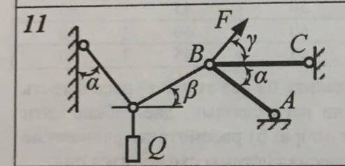 Определите силу натяжения нитей под действием груза Q и усилия в стержнях AB и BC(рис. 2) Решение за