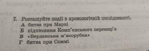 7. Розташуйте події в хронологічній послідовності. Абитва при Марні Б підписання комп'енського перем