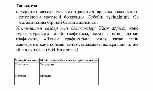 1. Берілген сөздер мен сөз тіркестері арқылы тақырыпты, көтерілетін мәселені болжаңыз. Себебін түсін