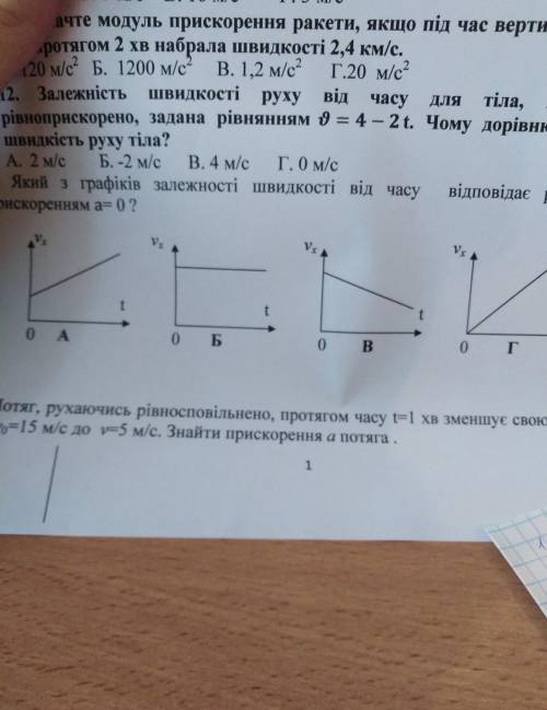 Який з графіків залежності швидкості від часу відповідає рухові тіла з прискоренням а=0