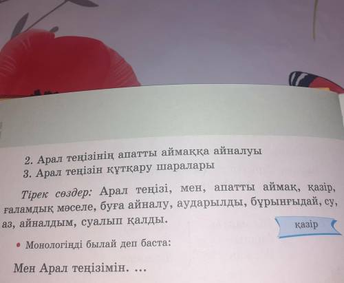 Арал теңізі тураллы монолог құрау.1.Жоспар арал теңізі