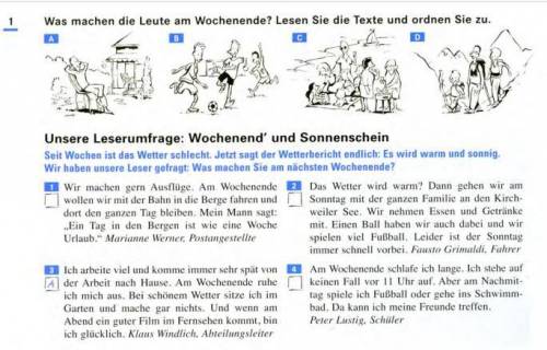 Übung 1. Was machen die Leute am Wochenende? Lesen Sie die Texte und ordnen Sie zu