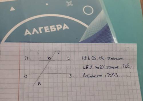 AE || OS, CR - секущая.угол ABC на 60° больше угла CBEНайдите угол BRS.