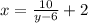 x = \frac{10}{y - 6} + 2