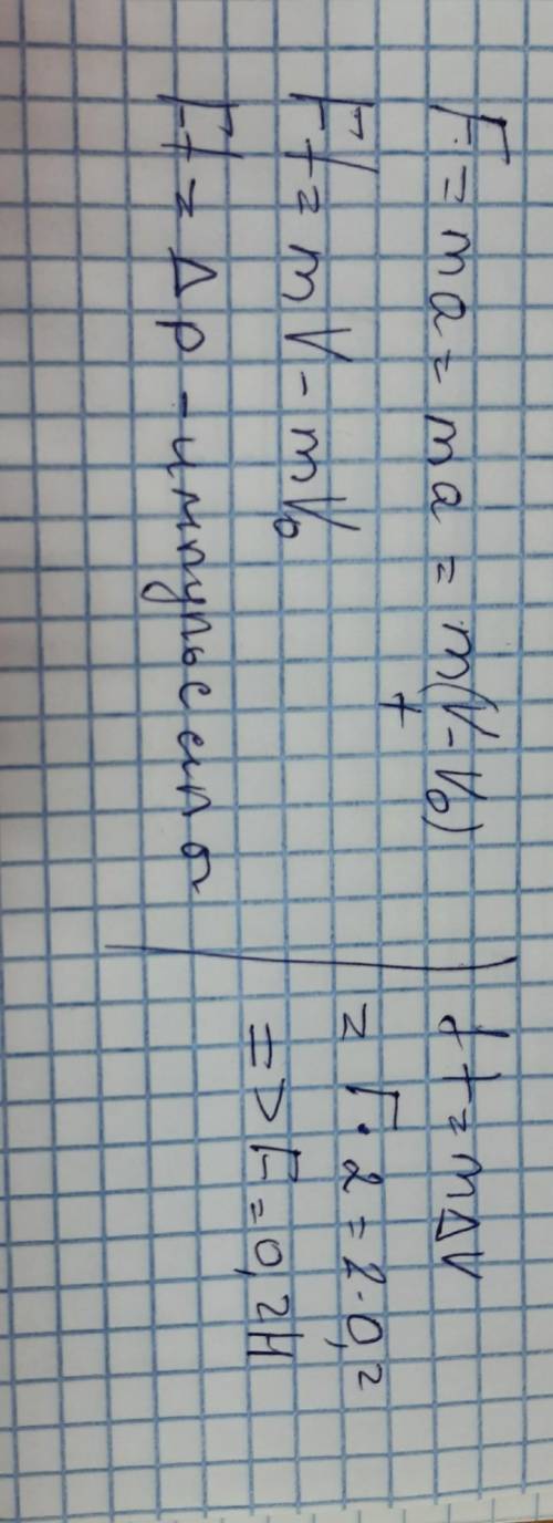 Под действием некоторой силы тело массой 2кг за 2с изменила свою скорость на 0,2. Модуль этой рааен